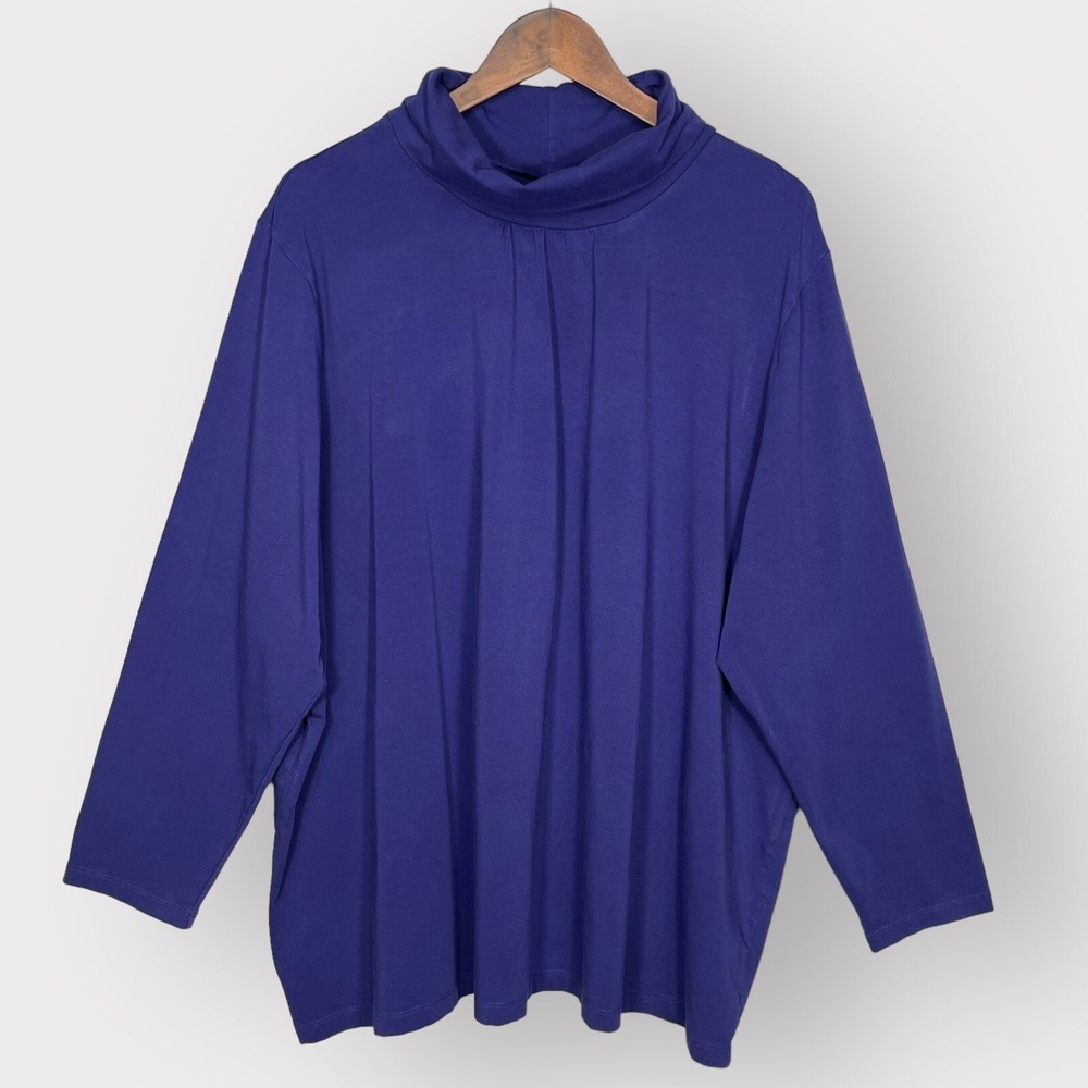 Catherines Mock Neck Top Women 3X Purple Pleated Long Sleeve Suprema Excellent